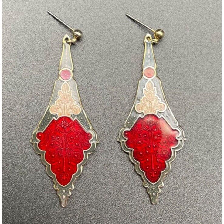 Vintage Croisonne Dangle Earrings Red And Gold